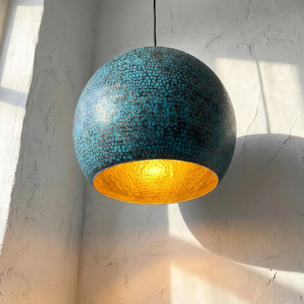 Blue Patina Brass Pendant Light for Island Kitchen Lighting