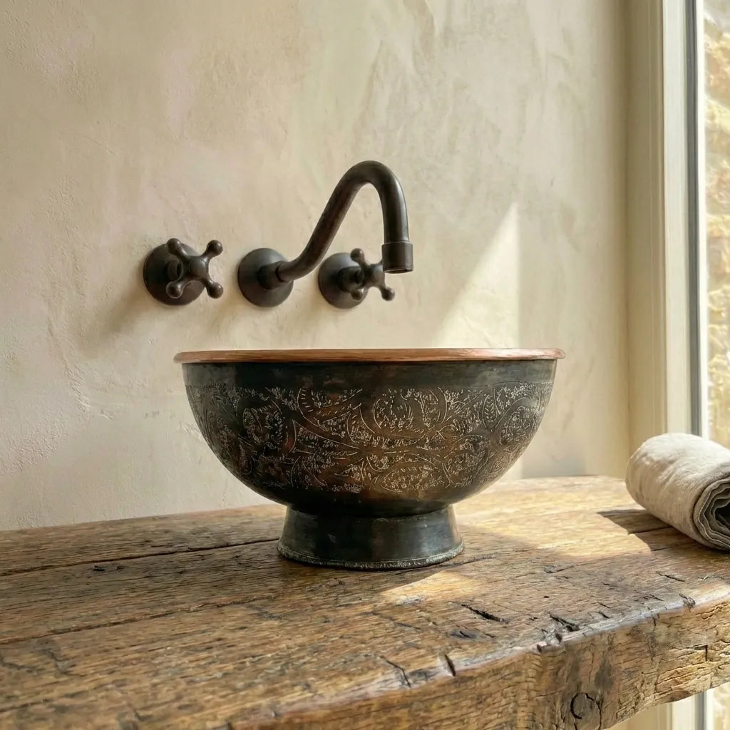 Copper Vessel Sink Bathroom, Black Wash Basin