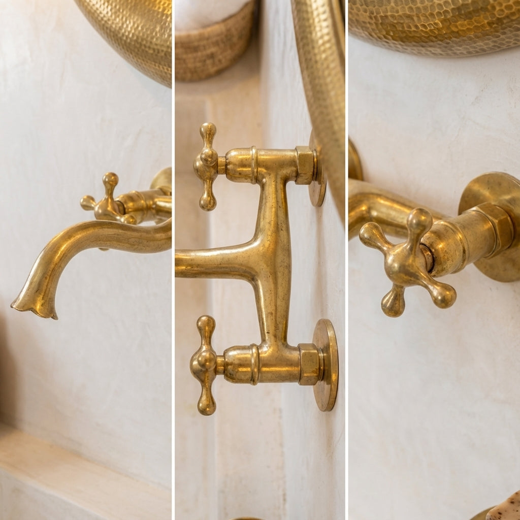 Unlacquered Brass Wall Faucet with Cross Handles – Handmade Tap