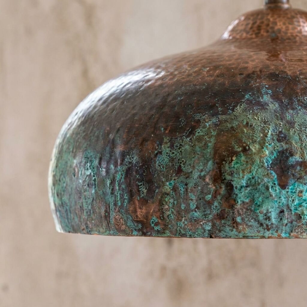 Hammered Copper Wall Lamp – Green Patina Rustic Vintage Light
