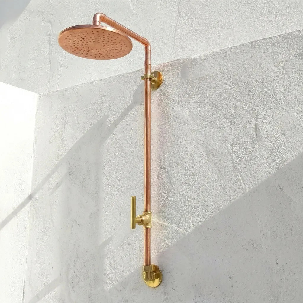 Outdoor Copper Rain Shower System with Single Handle – Wall Mounted Luxury Shower Fixture