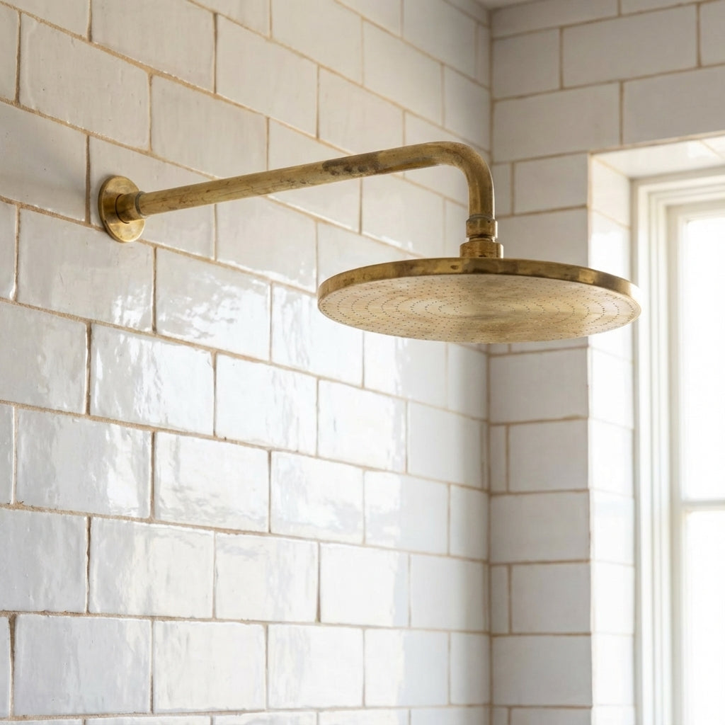 Unlacquered Brass Exposed Shower System with Handheld Tub Faucet