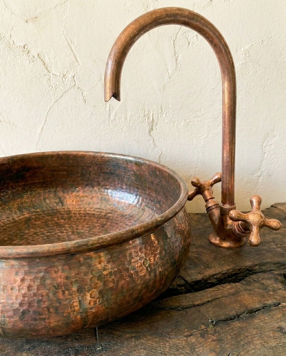 Hammered Aged Copper Sink – Handmade Vessel Basin