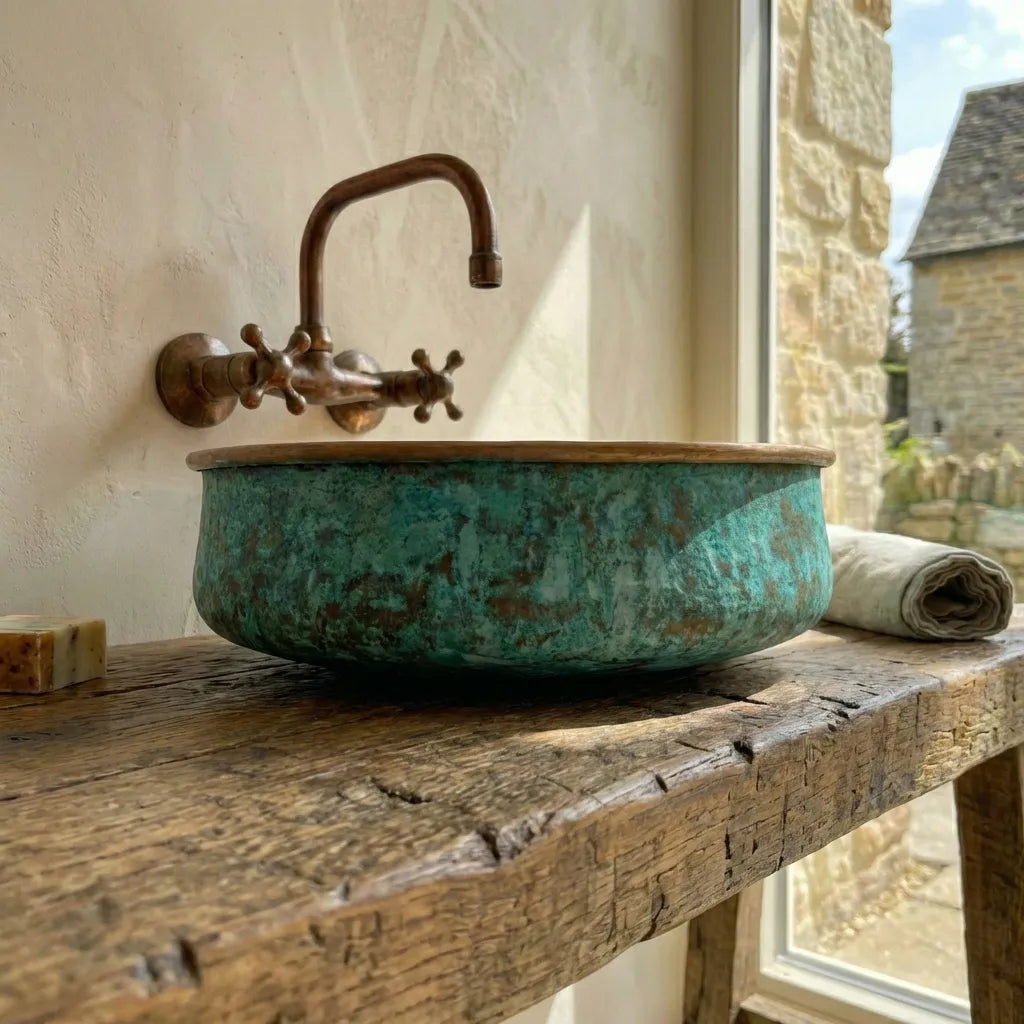 Handmade Copper Patina Bathroom Vessel Sink ,Round Vessel sinks for bathroom