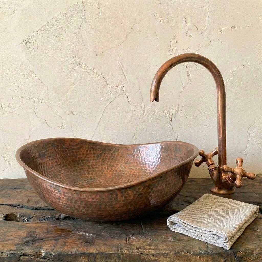 Aged Copper Sink – Handmade Hammered Vessel Basin