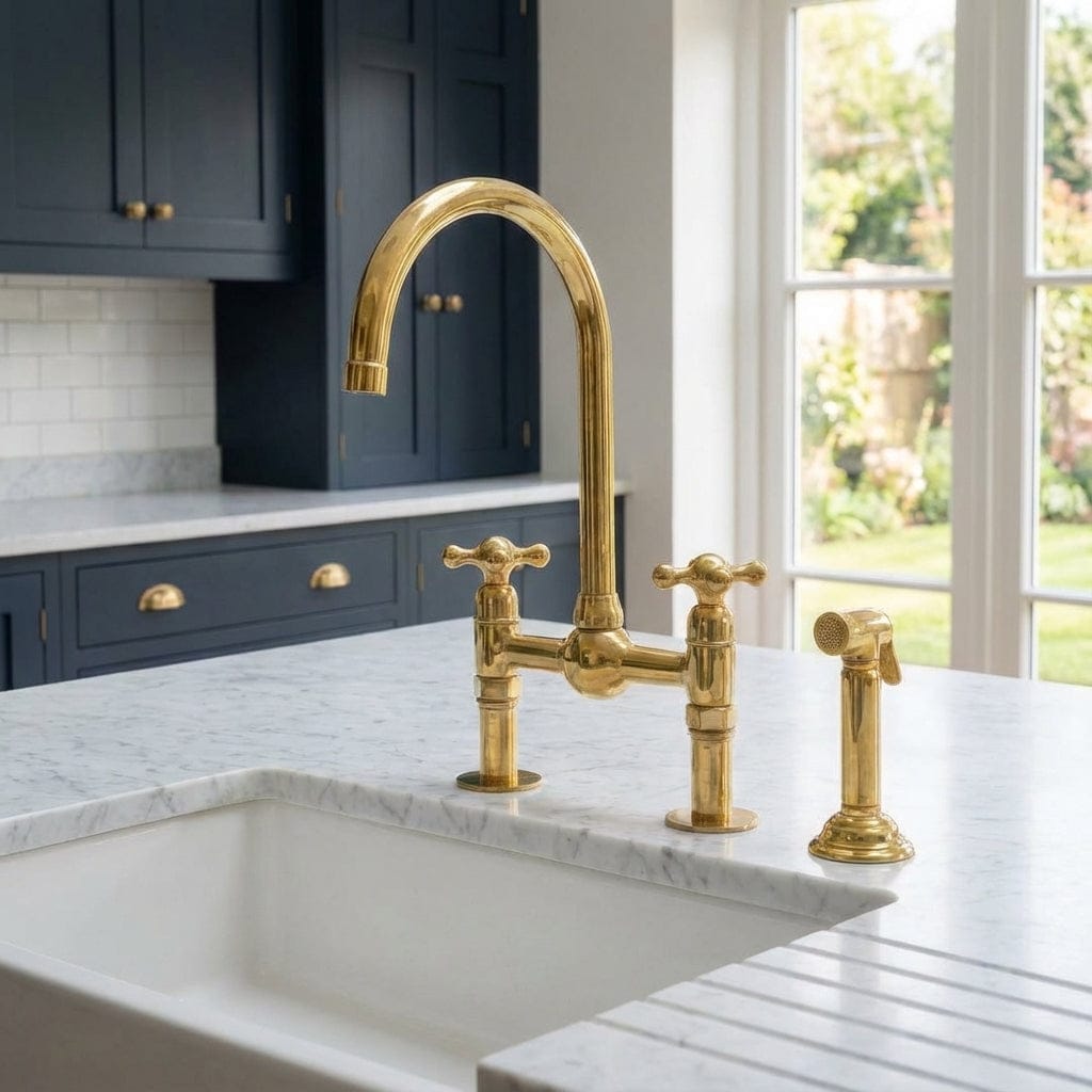 Luxury Unlacquered Brass Bridge Faucet Island Kitchen