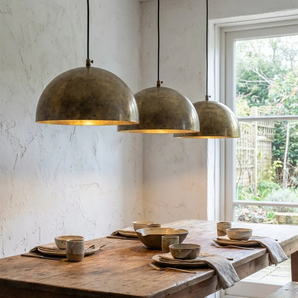 Unlacquered Brass Kitchen Island Pendant Light – Handcrafted Aged Brass Dome Ceiling Fixture