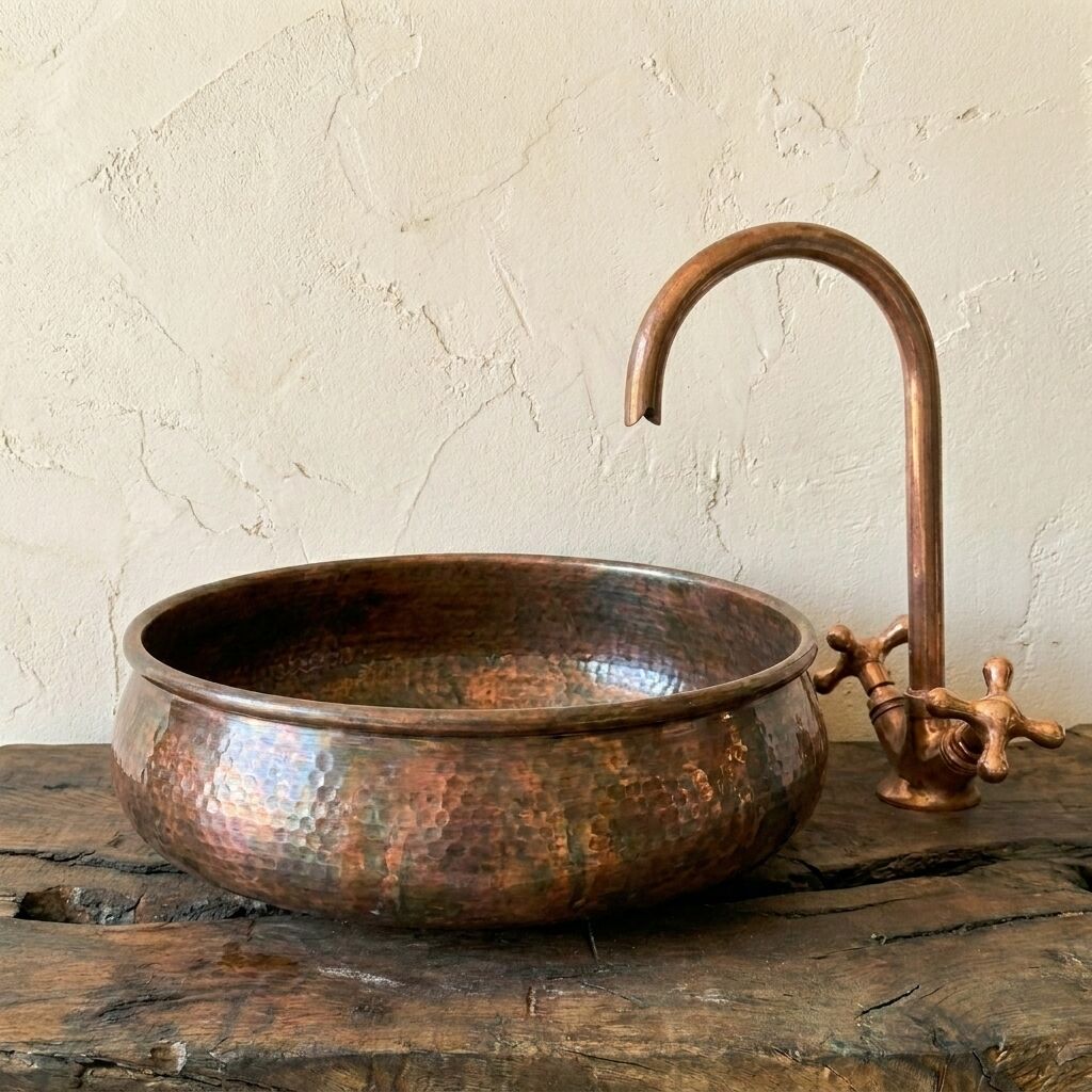 Hammered Aged Copper Sink – Handmade Vessel Basin