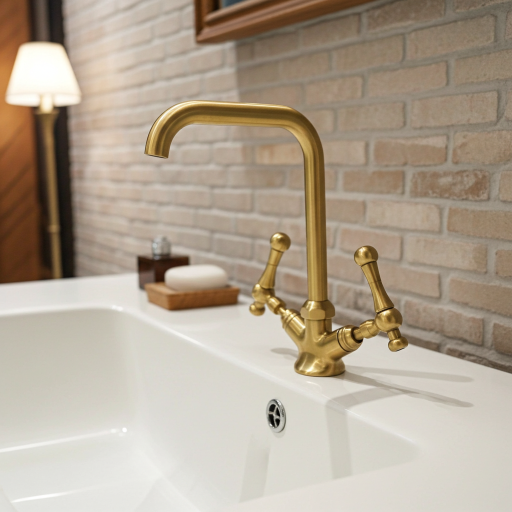 Unlacquered Brass Gooseneck Faucet – Classic Cross Handle Basin Tap