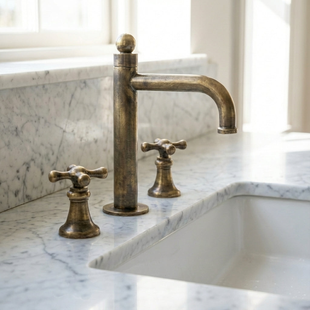 Unlacquered Brass Widespread Faucet – Classic Cross-Handle Bathroom Tap