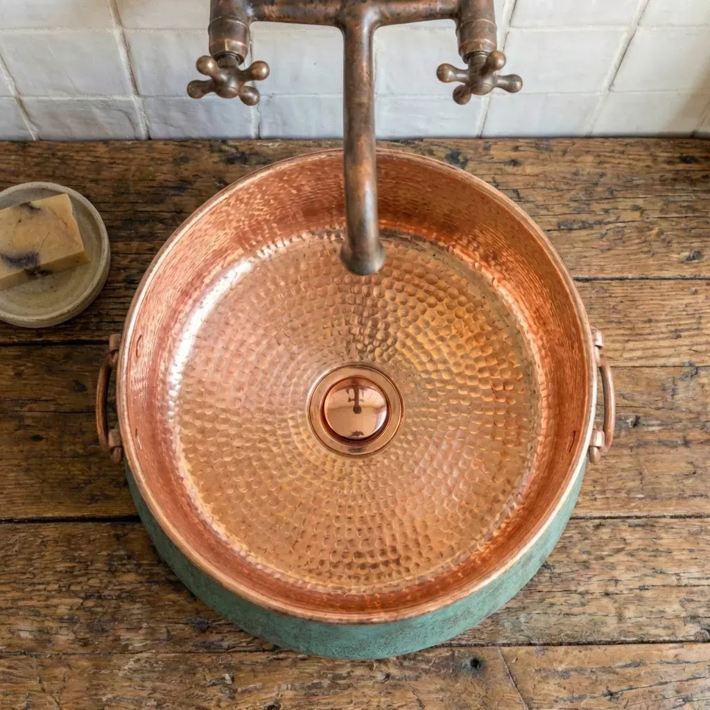 Oxidized Copper Bucket Vessel Sink – Handmade Bathroom Washbasin