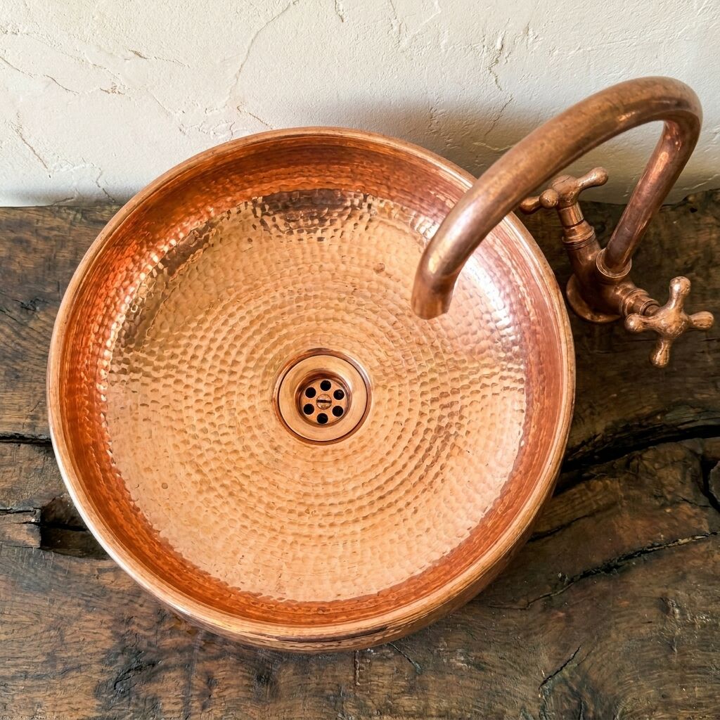 Hammered Copper Sink – Shiny Handmade Vessel Basin