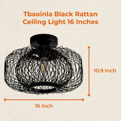16 Inches Tbaoinla Black Rattan Ceiling Light
