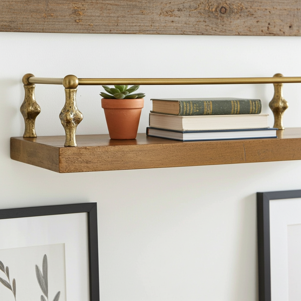 Hammered Brass Gallery Rail – Unlacquered Solid Brass Shelf Bar for Cabinets & Open Shelving