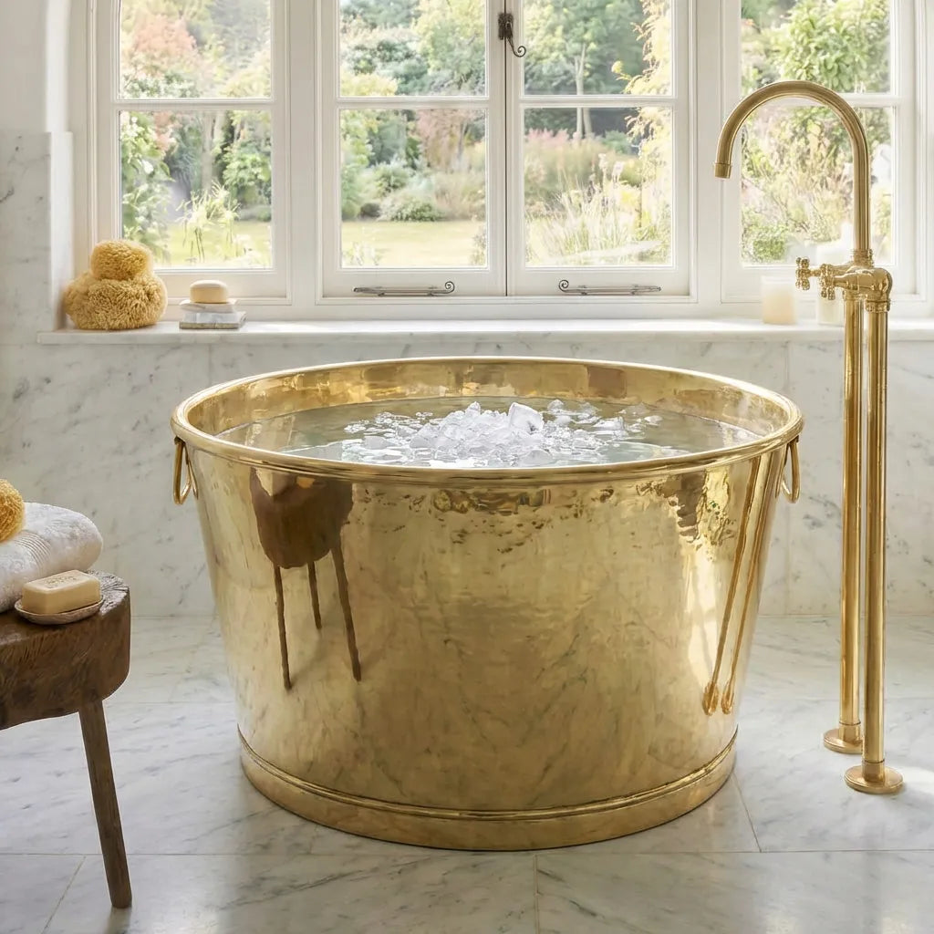 Handmade Solid Brass Ice Bath Tub – Luxury Hammered Cold Plunge