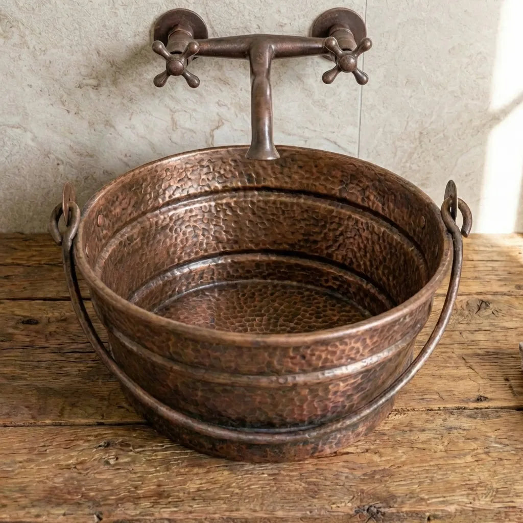 Copper Bucket Vessel Sink, Vessel Hammered Copper Sink