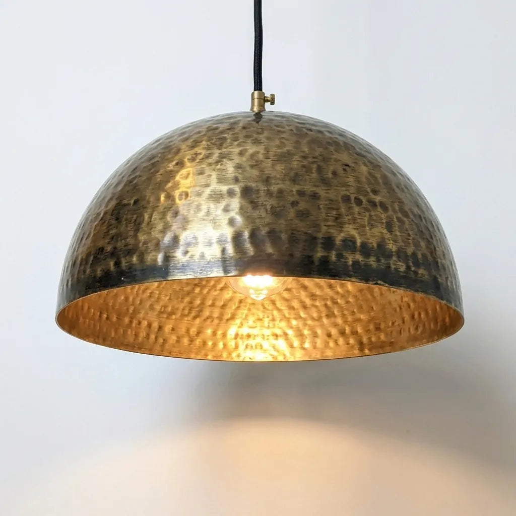 Handcrafted Hammered Brass Dome Pendant Light – Antique Aged Ceiling Lamp Kitchen Island