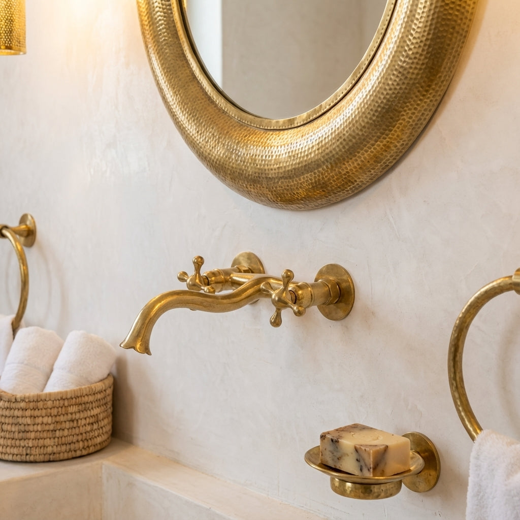 Unlacquered Brass Wall Faucet with Cross Handles – Handmade Tap
