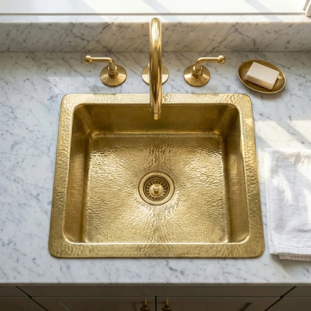 Undermount Hammered Brass Bar Sink