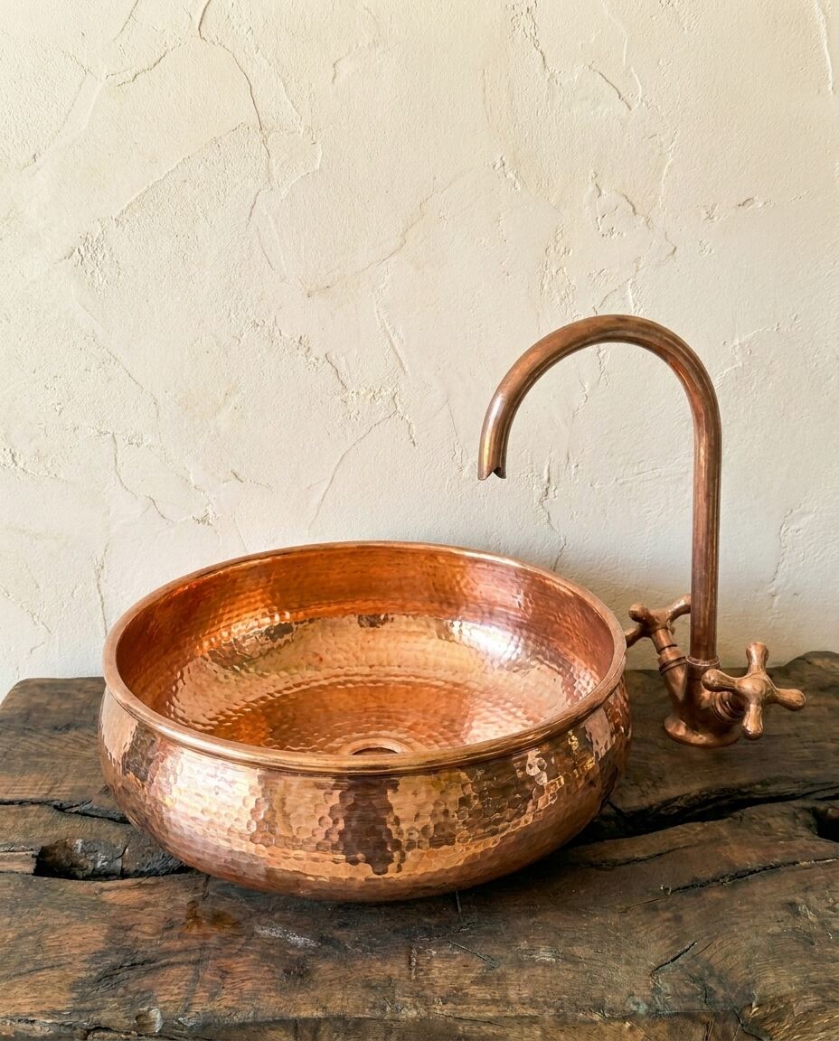 Hammered Copper Sink – Shiny Handmade Vessel Basin