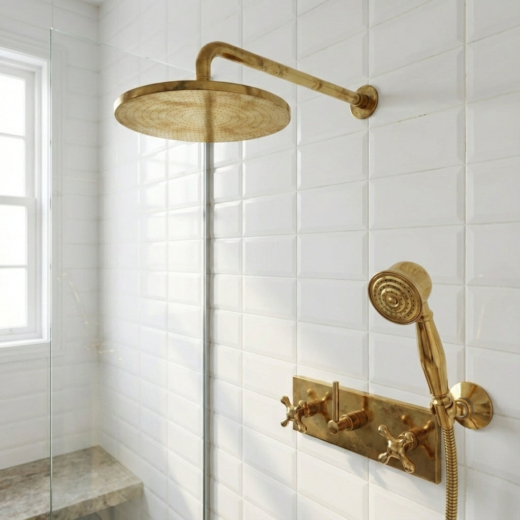 Luxury Unlacquered Brass Exposed Shower System