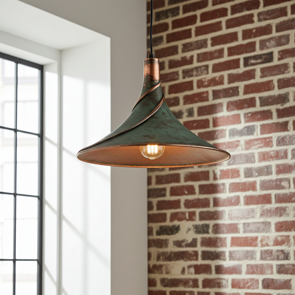 Handmade Oxidized Copper Pendant Light – Patina Dome Ceiling Lamp