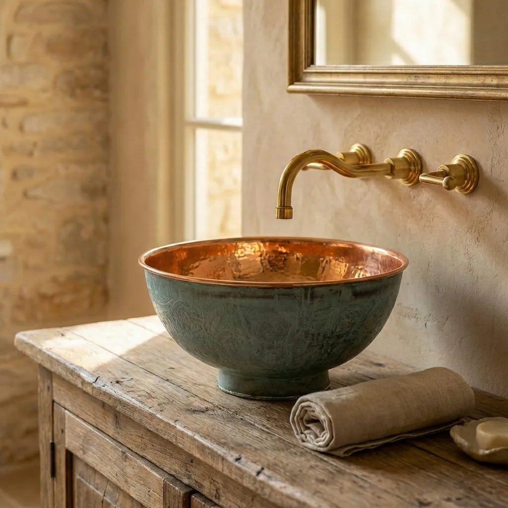 Handmade Oxidized Copper vessel sink Bathroom , Rustic Vessel Oxidized Copper Sink