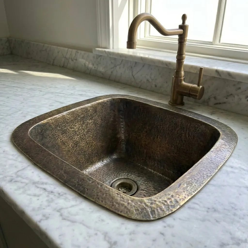 Patina Brass Square Bar Sink, Square Bronze Bar & Kitchen Prep Sink