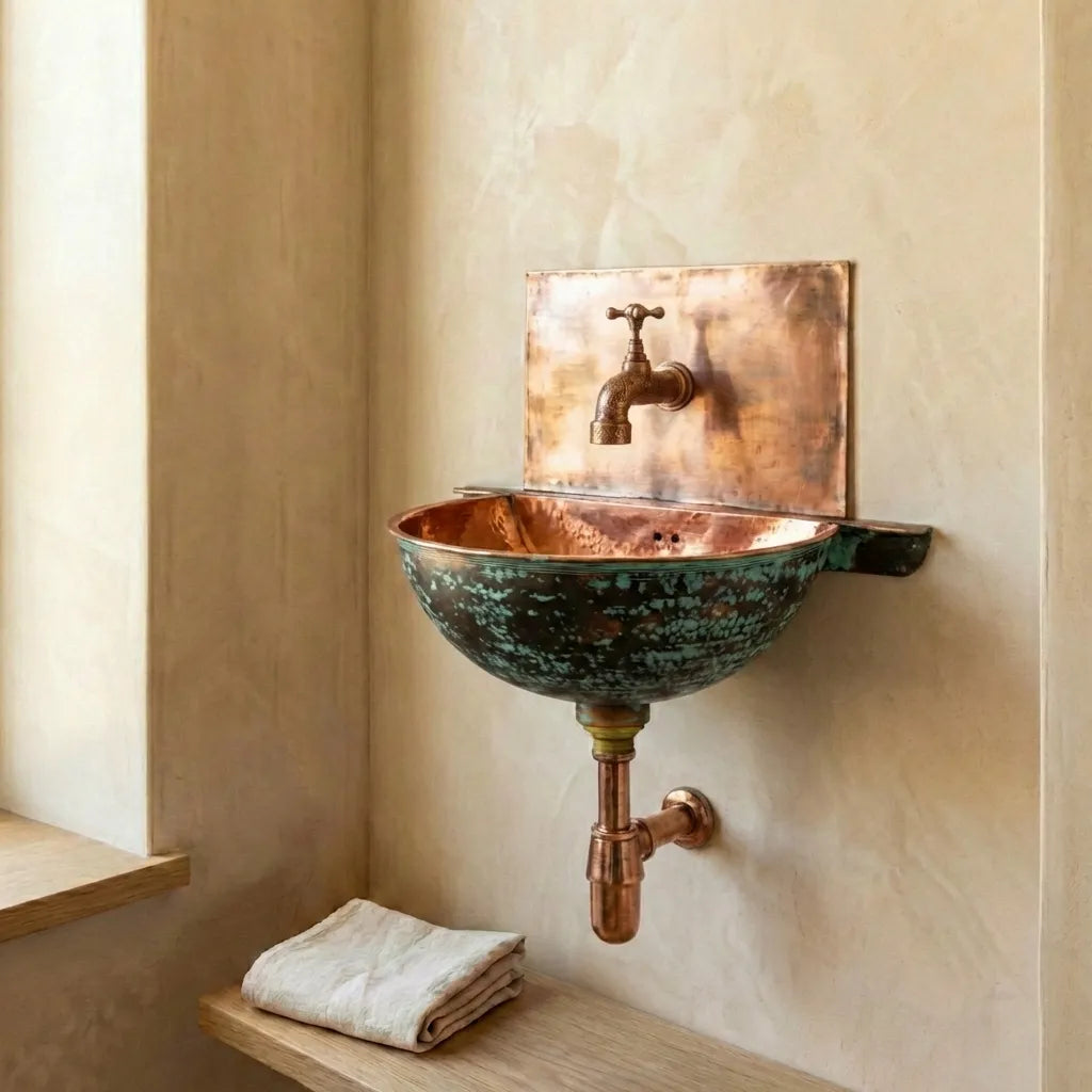 Oxidized Copper Wall Mount Sink Bathroom