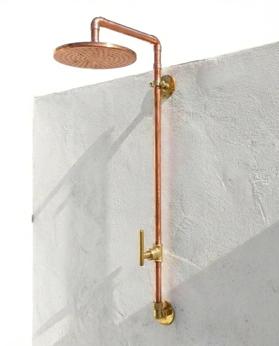Outdoor Copper Rain Shower System with Single Handle – Wall Mounted Luxury Shower Fixture