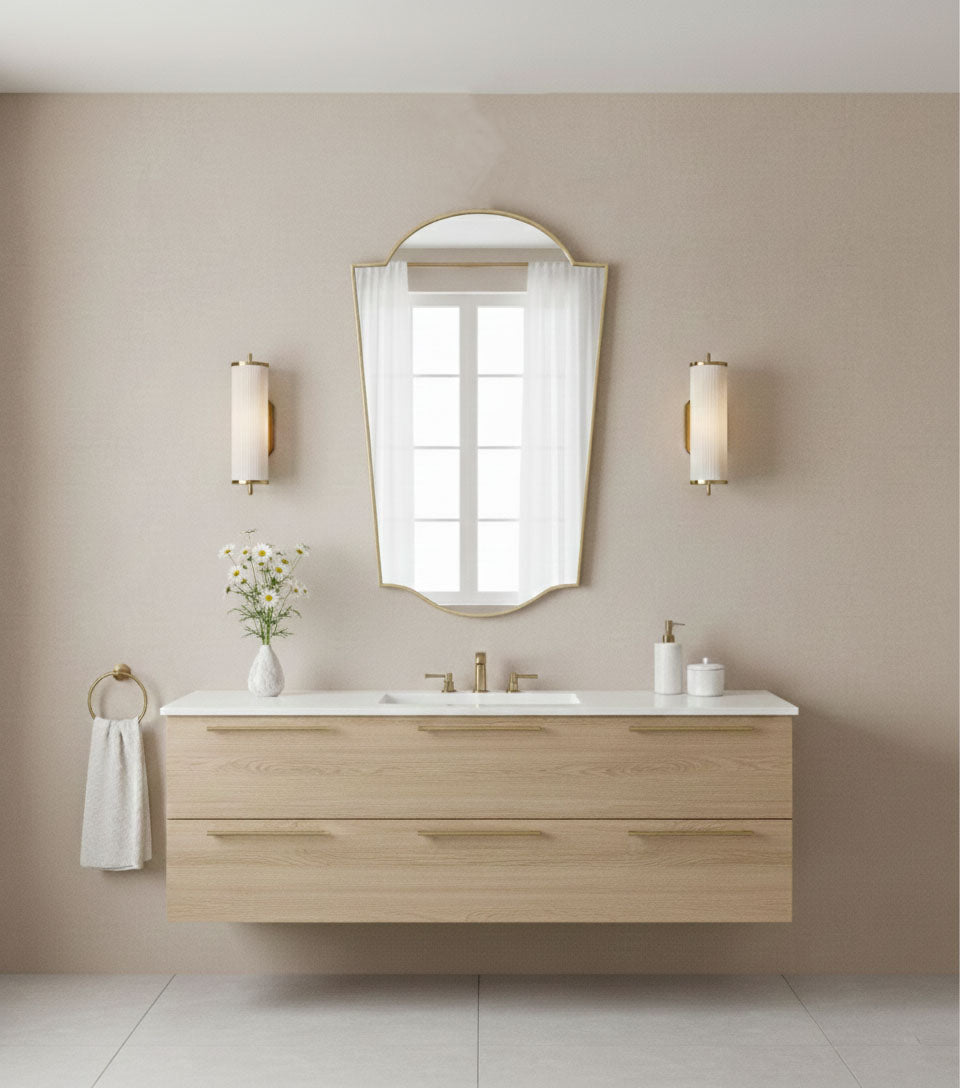 Varaudu Rounded Crest Brass Mirror Handmade Mirror - Antique Brass Bathroom Mirror, Vanity Wall Decor