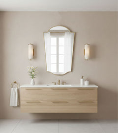 Varaudu Rounded Crest Brass Mirror Handmade Mirror - Antique Brass Bathroom Mirror, Vanity Wall Decor