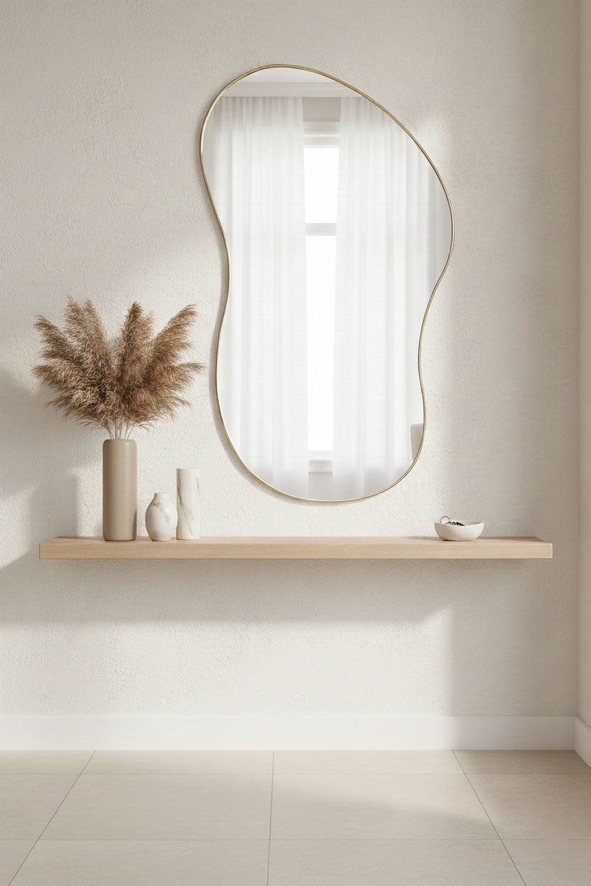 Varaudu Artisan Freeform Brass Wall Mirror - Antique Brass Bathroom Mirror, Vanity Wall Decor