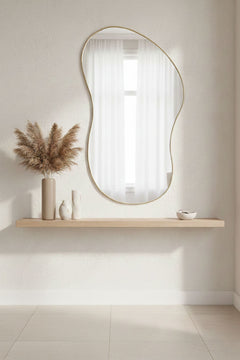 Varaudu Artisan Freeform Brass Wall Mirror - Antique Brass Bathroom Mirror, Vanity Wall Decor