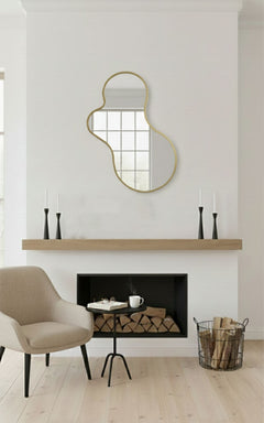 Varaudu Amoeba Brass Wall Mirror - Antique Brass Bathroom Mirror, Vanity Wall Decor