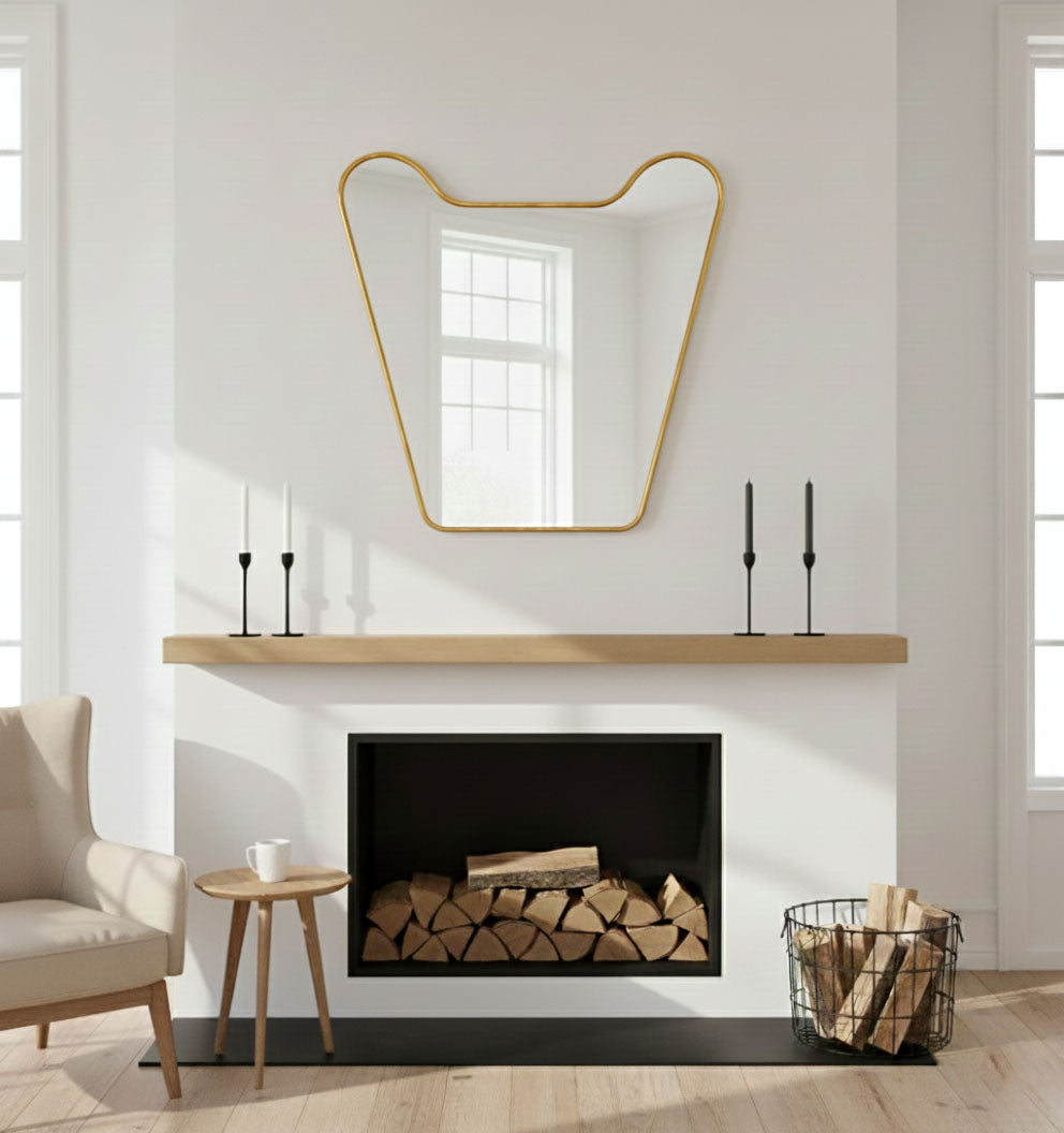 Varaudu Double Curve Crest Gold Handmade Brass Mirror - Antique Brass Bathroom Mirror, Vanity Wall Decor