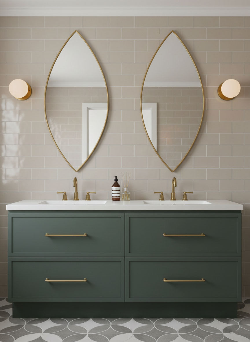 Varaudu Elegant Leaf Silhouette Modern Brass Mirror - Antique Brass Bathroom Mirror, Vanity Wall Decor