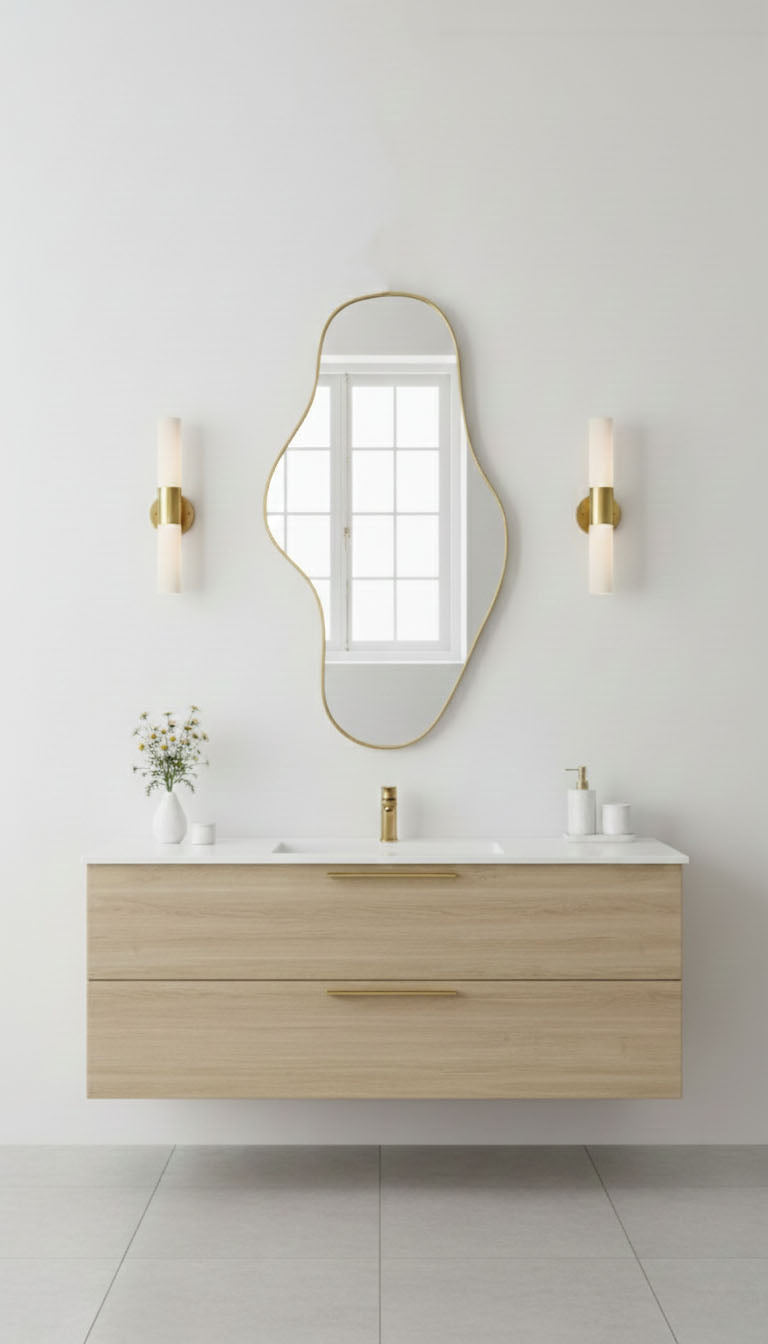 Varaudu Waveform Mirror Handmade Brass Mirror - Antique Brass Bathroom Mirror, Vanity Wall Decor