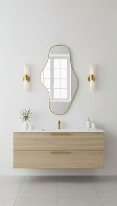 Varaudu Waveform Mirror Handmade Brass Mirror - Antique Brass Bathroom Mirror, Vanity Wall Decor