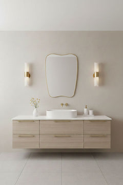Varaudu Modern Curved Brass Mirror Handmade Wall Mirror - Antique Brass Bathroom Mirror, Vanity Wall Decor