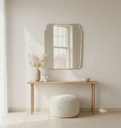 Varaudu Rounded Crest Rectangle Brass Mirror - Antique Brass Bathroom Mirror, Vanity Wall Decor