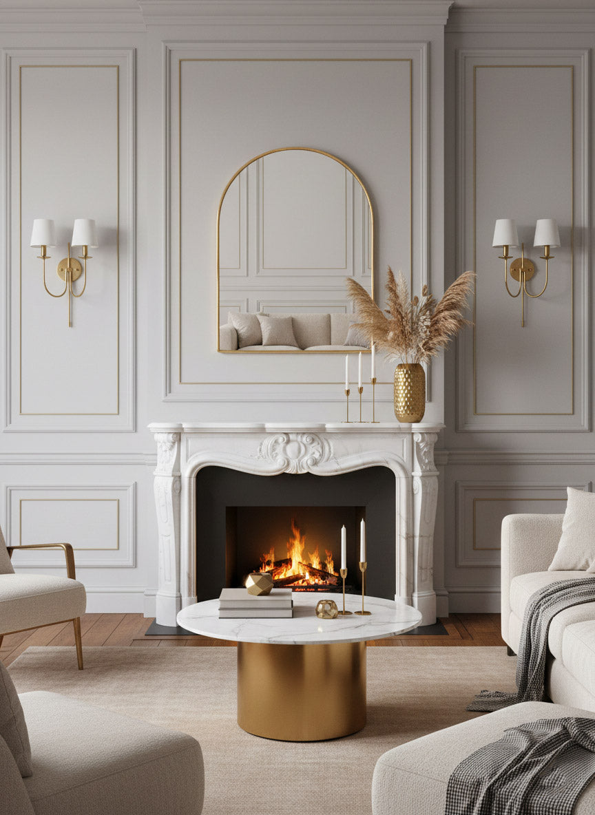 Varaudu Elegant Arched Mirror - Antique Brass Bathroom Mirror, Vanity Wall Decor