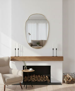 Varaudu Pebble Crest Mirror Modern Brass Wall Decor - Antique Brass Bathroom Mirror, Vanity Wall Decor