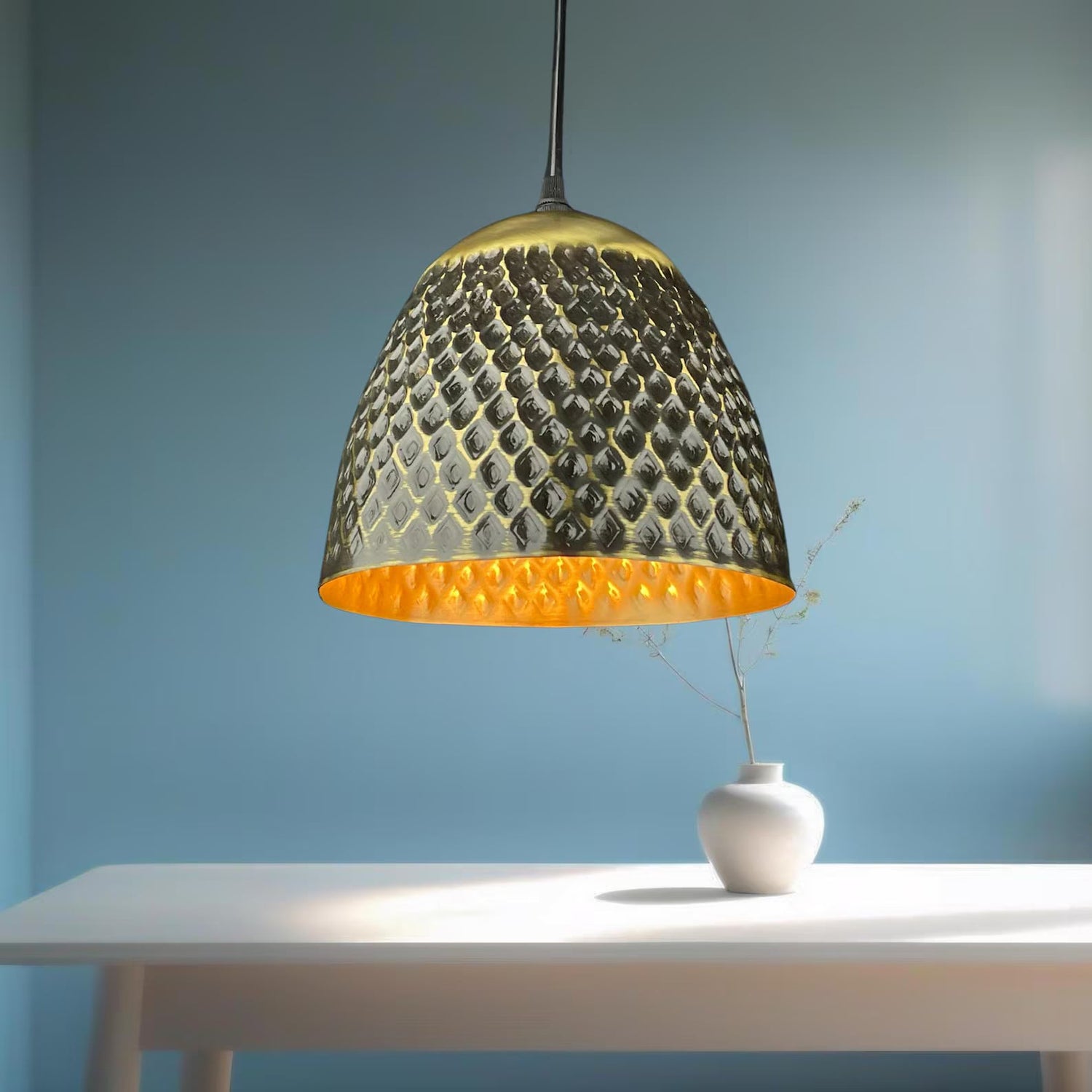 Handmade Hammered Brass Pendant Light - Moroccan Style Dome Lamp