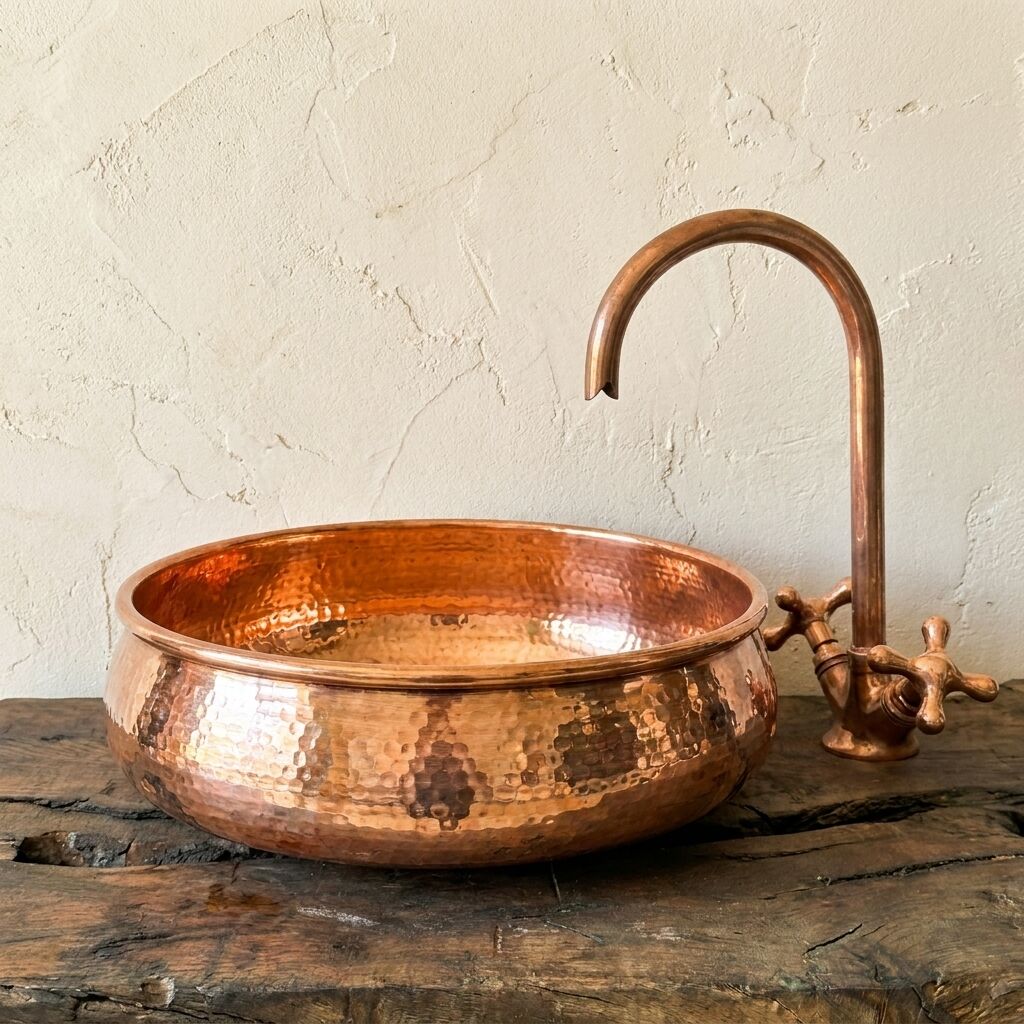 Hammered Copper Sink – Shiny Handmade Vessel Basin