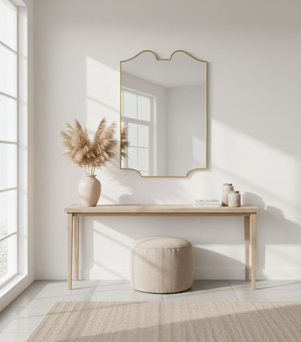 Varaudu Curve Brass Mirror Elegant Wall Mirror - Antique Brass Bathroom Mirror, Vanity Wall Decor