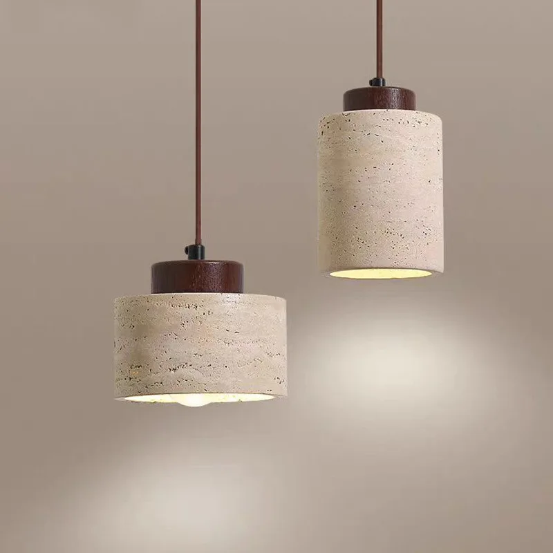 Arvo Wabi Sabi Cylinder Travertine Stone Pendant Light