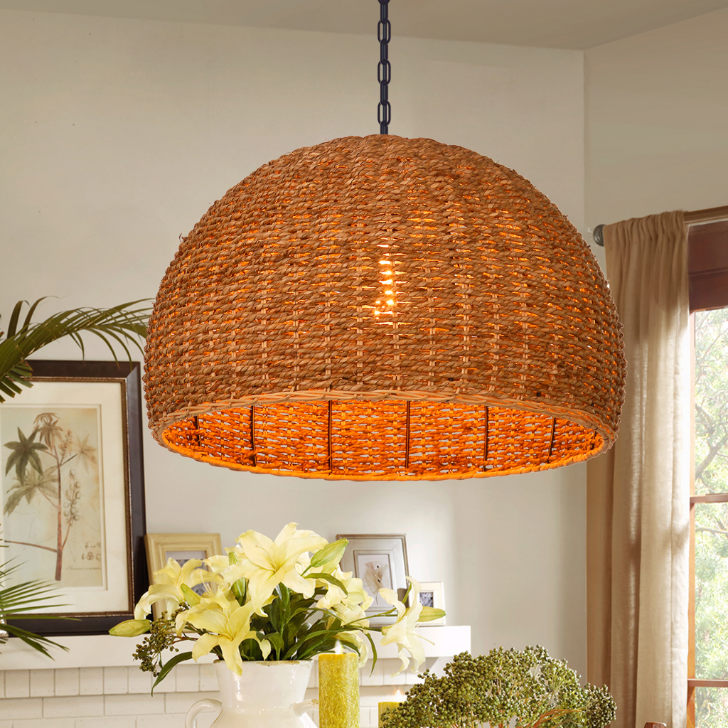 Bowl Wabi Sabi Grey Wicker Pendant Light