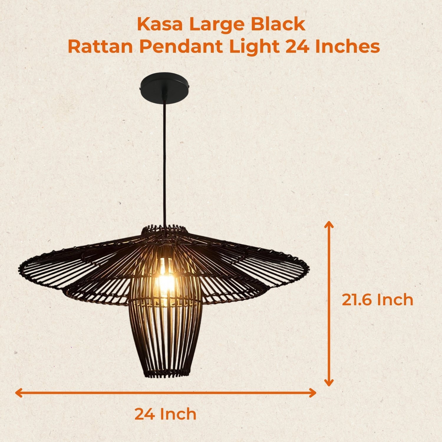 24 Inches Kasa Large Black Rattan Pendant Light