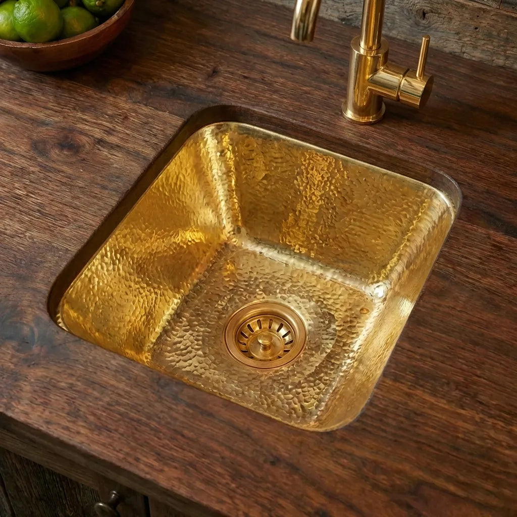 Hammered Unlacquered Brass Square Bar Sink